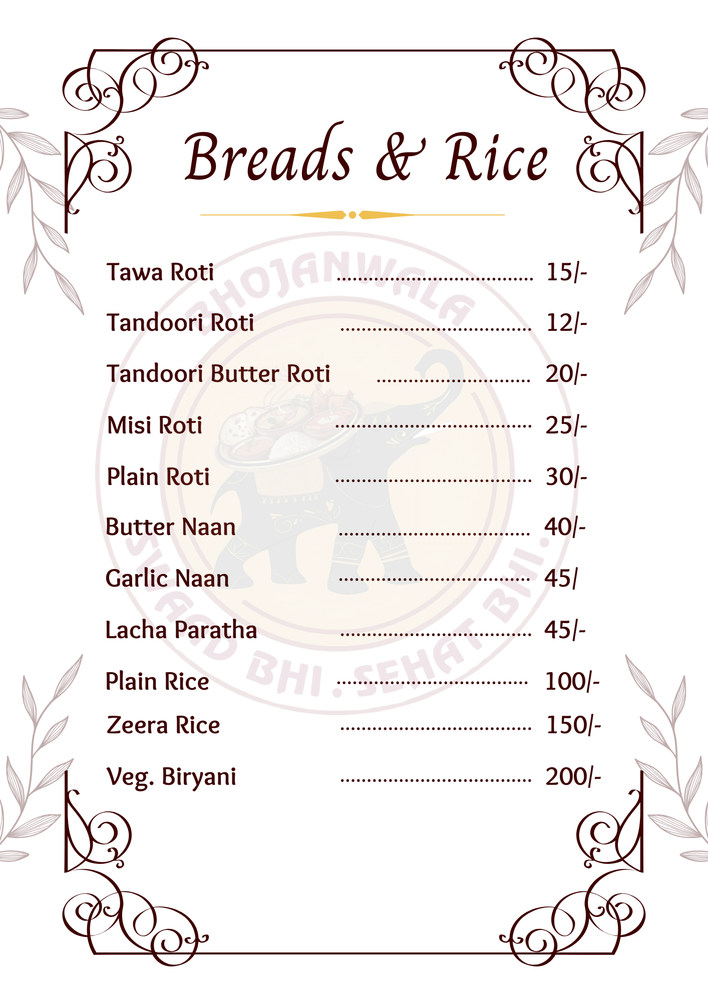 bhojanwala menu